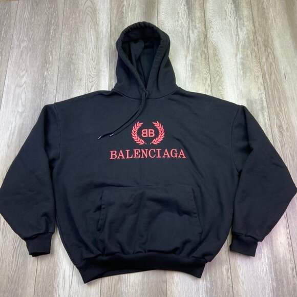 Balenciaga BB Mode Print Hoodie Mens Small Black Loose Hooded Cotton Men